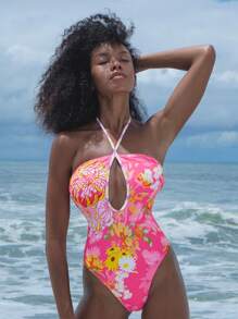 SHEIN Swim Bộ đồ bơi 2 mảnh cho kỳ nghỉ xuân, hàng mới về, váy yếm buộc sau lưng họa tiết nhiều màu, trang phục thường ngày dự tiệc, ngày lễ, phong cách Boho, váy che đi biển & đồ bơi một mảnh, đồ bơi đi biển cho nữ - Nhiều màu - Xem 4