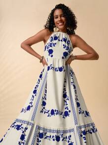 Travachic 女士花卉印花休闲露背连衣裙，非常适合度假