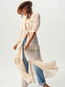 Bohemela Boho-Stil Kleid mit Rüschensaum für Frauen - Weiss - Übersicht 5