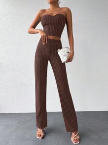 RueChic Striped Tube Top & Pants - Brown - View 5
