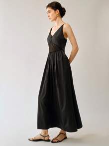 Chiquease Women's Slip-On Long Dress With Mesh Insert & Hollow-Out Design - Black - View 4