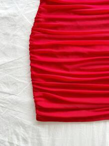 Soleia Mesh Ruched Strappy Mini Dress,Red,Summer,70's,Club Night,Party Disco,Bohemian,Music Festivals,Vacation,Holiday,Afternoon Tea,Date,Red Color Dress - Red - View 6