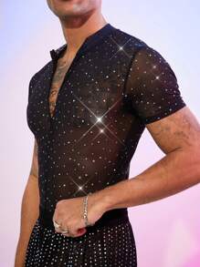 FeverCity Men's Sheer Mesh Jumpsuit & Overalls - Black - View 5