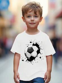 Young Boy Summer Soccer Print Tee - White - View 1