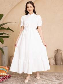 Conjunto casual de 2 piezas de vestido largo con manga abullonada y chaleco para niña adolescente - Multicolor - Ver 7