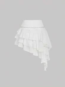 SHEIN MOD Asymmetrical Ruffled Strap Midi Skirt, Boho Skirt, Holiday, Casual Skirt, Holidays Skirt, Vacation Skirt, Hippie Skirt, Casual Skirt, Bohemian Skirt, Summer Skirt, Cowgirl, Concert Women, Western Wear Women, Beach For Woman