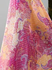 SHEIN Privé Đầm nữ họa tiết hoa kẻ caro họa tiết Paisley, tay áo trumpet, nhiều lớp, thiết kế xếp nếp, thanh lịch và sang trọng - Nhiều màu - Xem 7