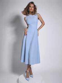 COSMINA Women's Mid-Length Dress Solid Color Sleeveless Simple Fashion Casual Daily,Business Casual Woman - Baby Blue - View 6