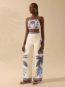 CAJUNI Bird & Palm Print Wide Leg Pants - Multicolor - View 6