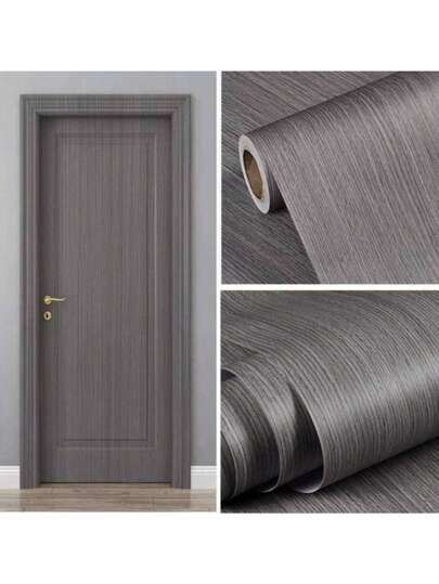 1 Roll Pvc Self-Adhesive Dark Grey Wood-Grain Effect Wallpaper, Oil & Water-Proof Contact Paper, Suitable For Dormitory Bedroom Backdrop Wall Decor Wallpaper