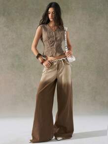 LYSMO Casual Minimalist Sleeveless Ruched Shirt