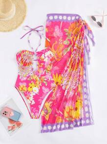 SHEIN Swim Bộ đồ bơi 2 mảnh cho kỳ nghỉ xuân, hàng mới về, váy yếm buộc sau lưng họa tiết nhiều màu, trang phục thường ngày dự tiệc, ngày lễ, phong cách Boho, váy che đi biển & đồ bơi một mảnh, đồ bơi đi biển cho nữ - Nhiều màu - Xem 7