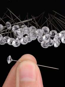 100pcs Crystal Rhinestone Head Pins With Plastic Box,Diamond Bouquet Pins ,Rhinestones Corsages Pins , Crystals Gems Diamonds For Floral Flower Bouquets ,Wedding Floral ,Bridal Hair Accessories Jewelry Decor DIY Craft Sewing,Sewing Machine Accessories, Sewing, Embroidery Fixing, Clothing Pattern Fixing