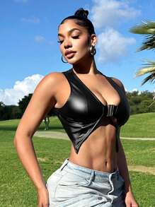 Zolique Tank Top Pendek Slim-Fit Hitam yang Modis dan Seksi - Hitam - View 3