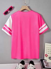 SHEIN Tween Girls Casual Versatile LA Print Shirt, Commuter Friendly - Pink - View 2