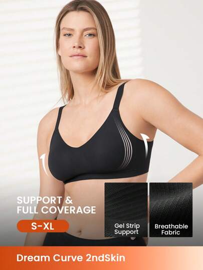 LUVLETTE Sujetador sin costuras Dream Curve 2ndSkin de cobertura total, inalámbrico, transpirable, con soporte lateral, para uso deportivo, de lencería como prenda exterior, color negro, talla libre, sujetador básico sin marcas Baisc Bra