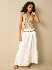 Poéselle Cutout Knitted Embroidered Vest Top, Tan, Crochet Top, Casual Top, Cute, Beach Wear, Spring Break, Floral Top, Boho Women's