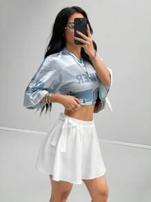 Coolane Women's Vintage Basic Casual Versatile Solid Color Lace-Up Skirt