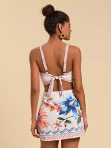 Travachic 2pcs/Set Tropical Print Crop Cami Top & Mini Skirt - Multicolor - View 2