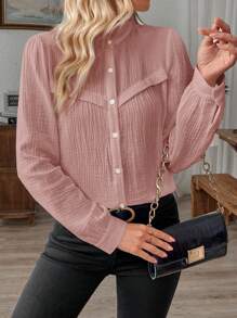Chiquease Casual Versatile Solid Color Long Sleeve Shirt Fall Cloth For Women - Pink - View 3