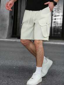 Manfinity Homme Quần short nam màu trơn phong cách đơn giản thường ngày mặc hàng ngày - trắng - Xem 3