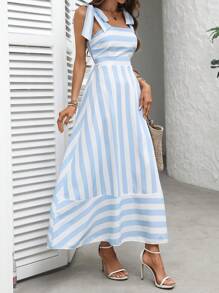 Breezaya Damska sukienka w paski z ramiączkami spaghetti, patchworkiem i kokardą