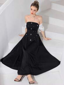 Modelyn Vestido largo de mujer, moda simple y casual para uso diario - Negro - Ver 3