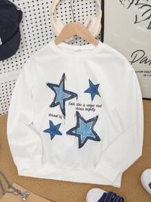 Tween-Mädchen Lässiges, Oversized Sweatshirt mit Rundhalsausschnitt und langen Ärmeln und Sternenmuster - Weiss - Übersicht 1