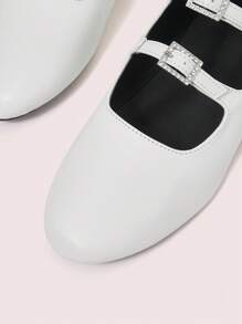 CUCCOO DOLLMOD Women's Retro Cute Sweet College Style Rhinestone Buckle Mary Jane Flat Shoes, Ideal For Spring Outfits And Vacation - White - View 7