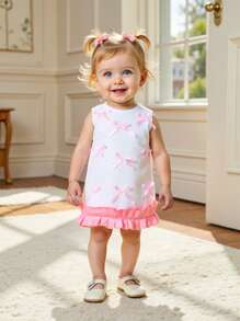Vestido de niña bebé de primavera y verano de nueva moda, cómodo y elegante con decoración de lazo, de tela suave, adecuado para actividades tanto interiores como exteriores - Multicolor - Ver 8