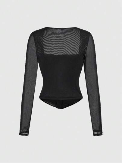 Grunge Punk Plus Size Y2K Sequin Patchwork PU Leather & Mesh Crop Top