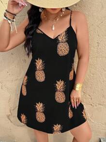 SHEIN VCAY Abito canotta con stampa ananas, taglie forti, casual ed elegante per l'uso quotidiano