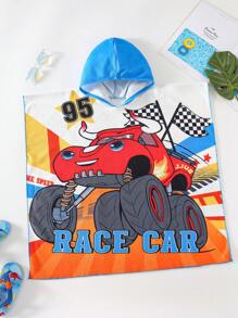 SHEIN Leap Crew 2 Packs Young Boy Leisure Sports College Artistic Style Retro Shawl Swimming Towel With Big Car Pattern Suitable For Back To School Suitable For Vacation Swimming Suitable For Daily Use Suitable For School Suitable For Travel Suitable For Sports Suitable For Spring And Summer Seasons - White - View 1