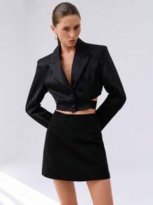 Aveloria Modichic Black Fashionable Office High Design Sense Backless Cutout Waist Belt Figure Pad Shoulder Super Crop Long Sleeve Women Blazer Fall Cloth For Women