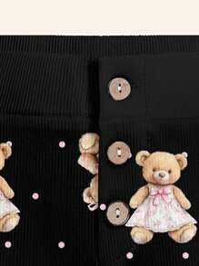 SHEIN ICON Women's Cute Love Bear Ribbed Comfortable Open Home Girl Shorts Suitable For Summer - Black - View 5