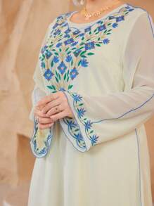 Al Najma Plus Size Embroidered Arabic Long Sleeve Round Neck Long Kaftan Dress,Modest - Apricot - View 4