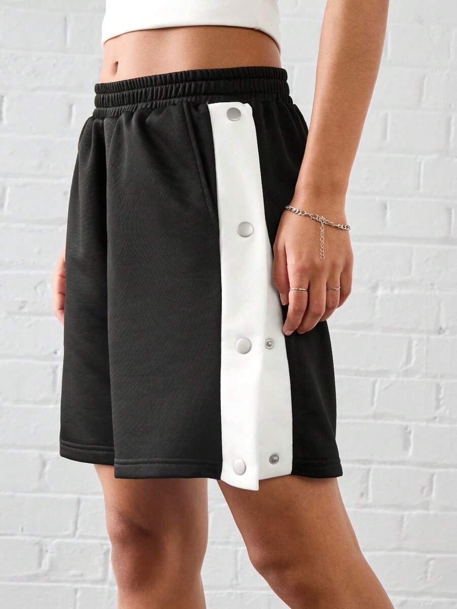 Manfinity VCAY Unisex Casual Knitted Side Slit Mid-Rise Straight Leg Shorts - Black - View 1