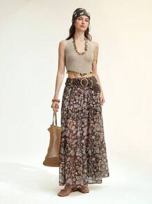SHEIN LUNE 女士魅力简约露背亮片针织上衣，性感可爱，夏季女士休闲装，度假必备，沙滩装 - 卡其色 - 查看 5