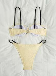 Swim Mod Women's Beach Holiday Contrast Trim Swimwear Bikini Set, Summer Vacation - Yellow - View 2