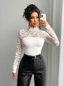 Elenzga Plus Size T-Shirt Long Sleeve Simple Fashion Casual Daily - Beige - View 1