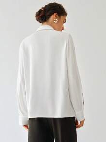 SHEIN LUNE Women's Casual Business Color-Block Long Sleeve Woven Shirt Fall Cloth For Women - Black and White - View 4