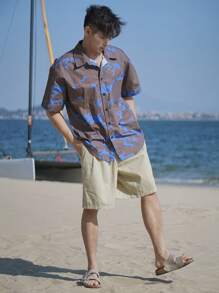 DAZY Camisa de estilo de vacaciones con diseño de patrón abstracto multicolor para hombre, de verano - Multicolor - Ver 9