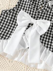 SHEIN Vintaside Kids 女宝宝夏季套装 - 格子荷叶边上衣 + 裤子 - 黑色 - 查看 4