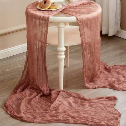 SHEIN 1Pc 90*180cm/90*300cm/90*400cm Coral Pink Pleated Table Runner, Folding Tablecloth, Birthday Decoration Wedding Decoration Festival Home Decoration Party Room Desktop Decoration Tablecloth, Table Runner, Solid Color Tablecloth Valentine's Day