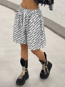 StreetHx Women's Streetwear Printed 1/2 Length Shorts, Minimalist Fashion Casual Everyday - Black and White - View 6