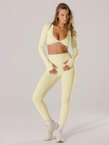 Aralina Leisurewear Womens Butter Yellow Body-Hugging Active Workout Crop Shrug