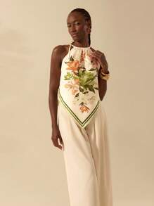 CAJUNI 花卉印花不对称下摆挂脖上衣 - 彩色 - 查看 7