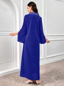 Al Najma Women's Elegant Solid Color Maxi Arabian Dress - Blue - View 2