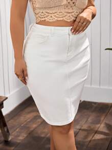 EMERY ROSE Váy denim đơn giản màu trơn cỡ lớn đa năng thường ngày - trắng - Xem 4