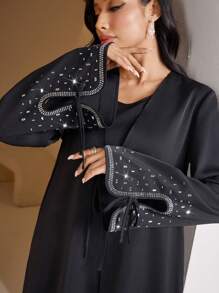 Veilorie Women's Elegant Black Slit Tie Rope Long Sleeves Arabian Burkha Abaya, Concert Women Old Money Spring Break Modest Robe Abaya - Black - View 1